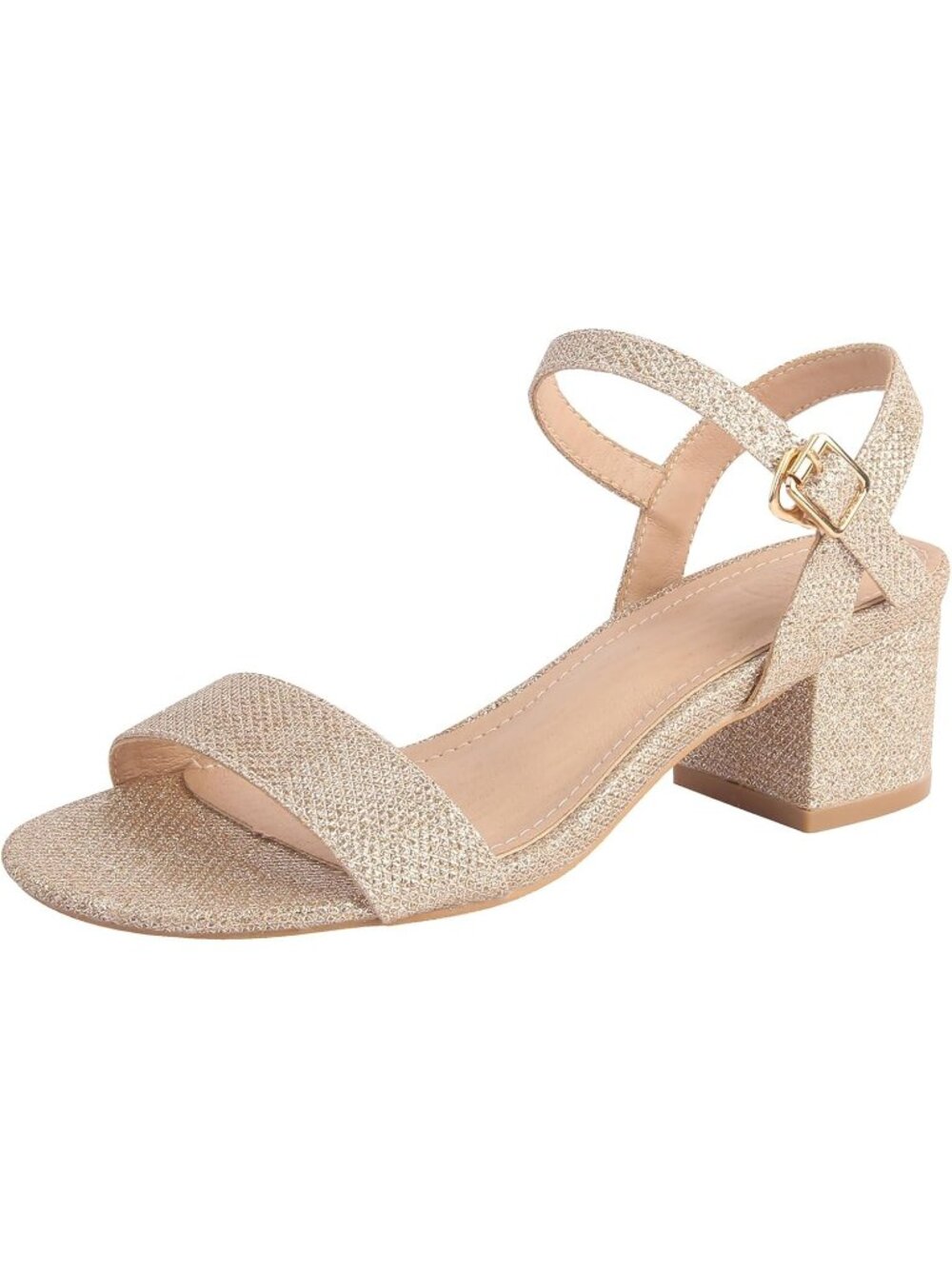 Women's Gold Open-Toe Ankle Strap Block Chunky Heel Glitter Sandals Party Shoes
